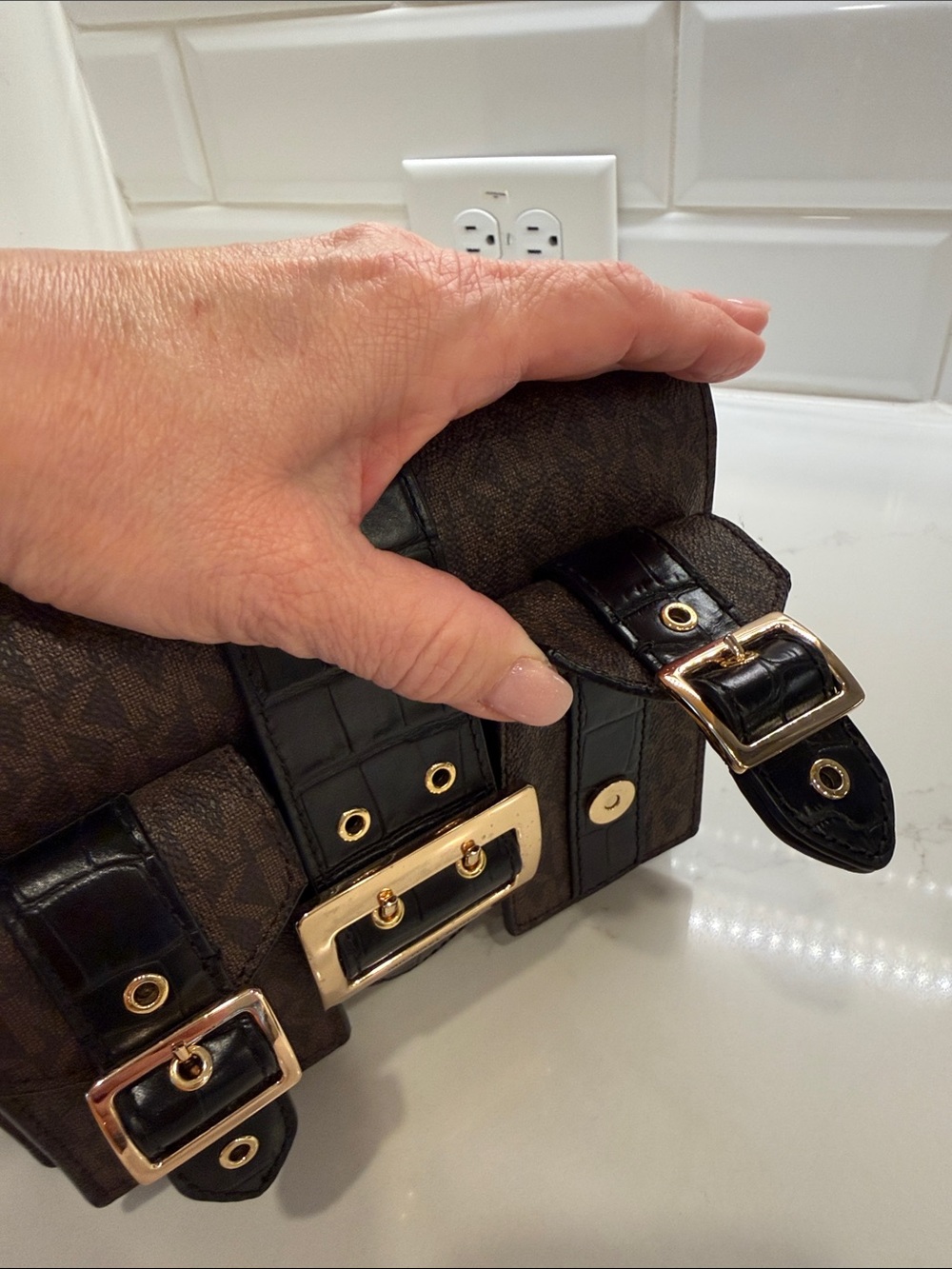 Michael Kors Brown & Black Signature Shoulder Bag with Gold Hardware - Picture 8 of 8